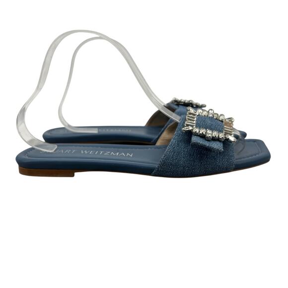 Stuart Weitzman Shoes - Stuart Weitzman Womens 9.5 Sandals Blue Shine Embellished Buckle Slide SA904